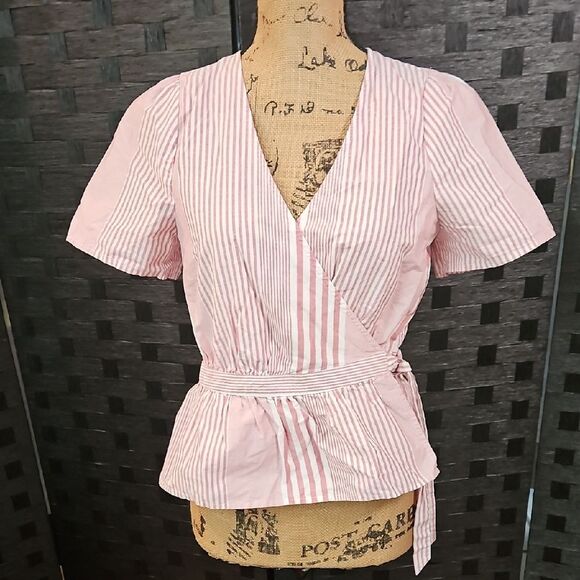 Madewell Mauve & White Stripe Wrap Top Size Small - Picture 1 of 9
